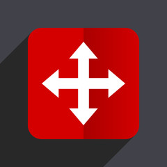 Poster - Arrow flat design white and red vector web icon on gray background with shadow in eps10.