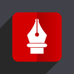 Aufkleber - Pen flat design white and red vector web icon on gray background with shadow in eps10.