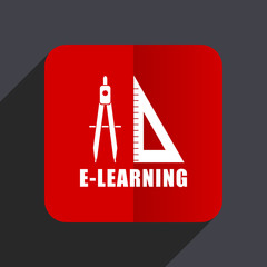 Poster - Learning flat design white and red vector web icon on gray background with shadow in eps10.