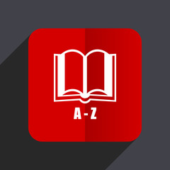 Poster - Dictionary flat design white and red vector web icon on gray background with shadow in eps10.