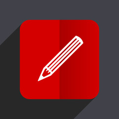 Poster - Pencil flat design white and red vector web icon on gray background with shadow in eps10.