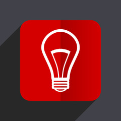 Poster - Bulb flat design white and red vector web icon on gray background with shadow in eps10.