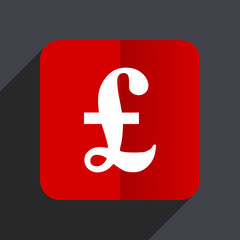 Poster - Pound flat design white and red vector web icon on gray background with shadow in eps10.
