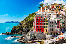 View Of The Colorful City Of Riomaggiore In The Gulf Of The Five Lands In Italy