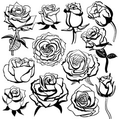 Set of silhouettes of roses