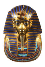 Replica Of Funerary Mask Of Tutankhamun. Isolated On Black Background. The Same Or Very Similar To The Original
