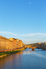 Sticker - Arno River in Florence in the evening light and the full moon in the sky