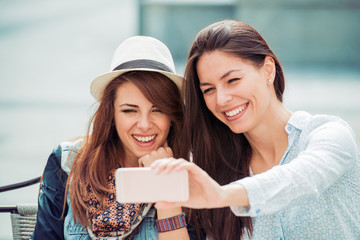 Friends making selfie