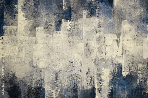 Close-up photo of a hand painted, light blue and green abstract painting. Sim...