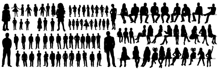silhouettes people, collection, girls men, children