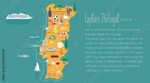 Fotografía Map of Portugal horizontal article layout vector illustration