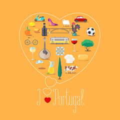 Wall Mural - Heart shape illustration with I love Portugal sign