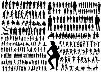 Wall Mural - illustration, silhouettes people, collection, girls men, children, silhouettes people dancing