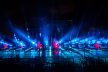 Moscow International Festival Circle Of Light. Laser Colorful Fountain Show On Moscow Rowing Basin
