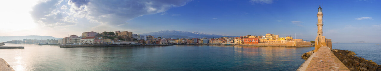 Wall Mural - Panorama of the old Venetian harbour in Chania, Crete