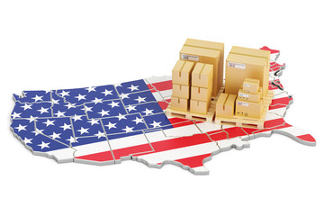Poster - shipping and delivery from usa concept, 3d rendering