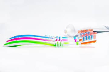 Toothbrushes on white background.