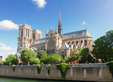 Fototapeta Paryż - famous Notre Dame cathedral church at summer day, Paris, France