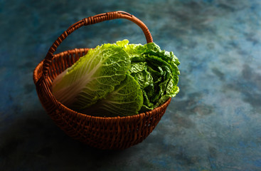 Wall Mural - Cabbage head in a basket