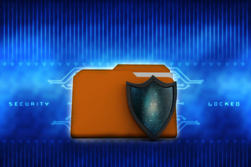 Poster - laptop folder with shield. Isolated 3d rendering image