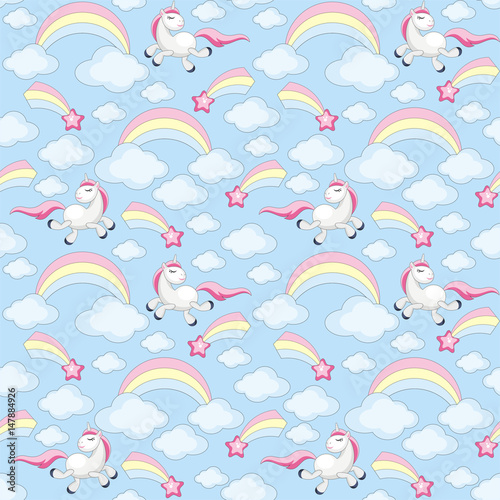 wrozka-dzieci-bez-szwu-wzor-z-wizerunkiem-cute-jednorozce-kolorowe-tlo-wektor
