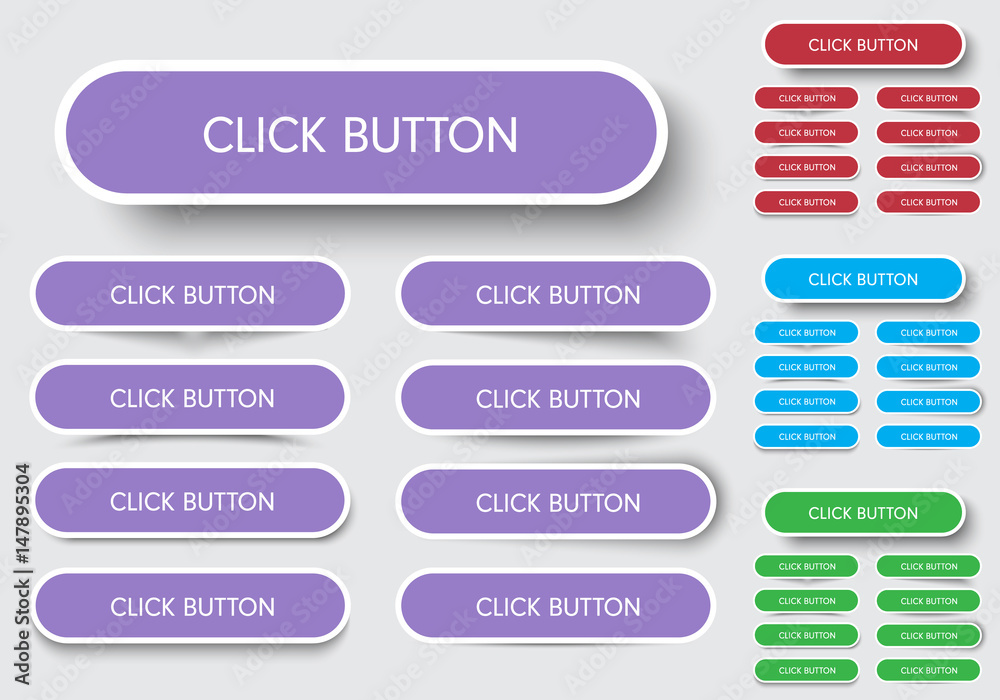set of rectangular buttons with rounded corners with an outer stroke ...