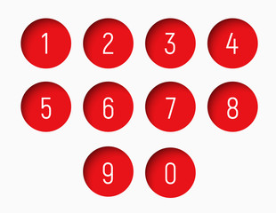 Aufkleber - set of numbers from 0 to 9 with a round red shape