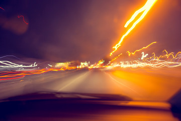 Wall Mural - blur hi-power lightning acceleration to high speed on night superhighway road fast moving motion dri