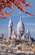 Famous Sacre Coeur Cathedral during spring time in Paris, France