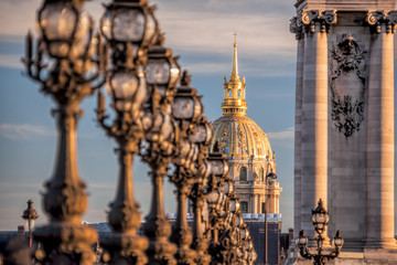 Alexandre III bridge with Invalides in Paris, France