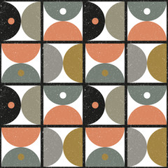 Poster - Modern vector abstract seamless geometric pattern with semicircles and circles in retro scandinavian style.