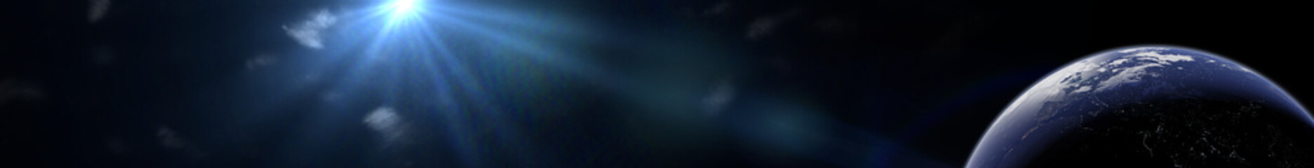 Wall Mural - planet earth and the sun (3d illustration, leaderboard format)
