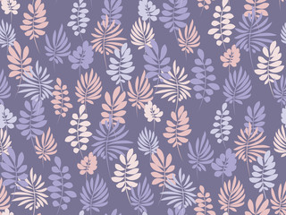 Wall Mural - Tropical tender image for bed linen. Seamless floral pattern with exotic leaves for wrapping paper, fabric, cloth. Vector illustration