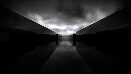 Poster - Abstract background black wall and dark sky, 3d illustration.