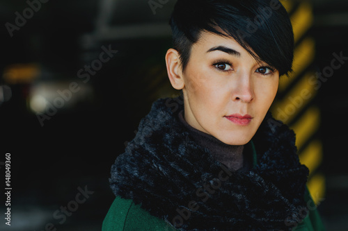 Closeup Portrait Of Young Asian Woman With Stylish Short Haircut