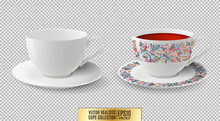 Vector Cup. White Ceramic Cup With Saucer. Cup Of Tea.