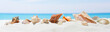 Banner summer background with white sand. Seashell on the beach.