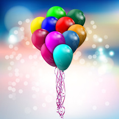 Wall Mural - a large bundle of colored balloons flying into the air on a bright background. vector illustration.