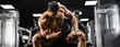 © romanolebedev - Brutal strong athletic men pumping up muscles workout bodybuilding concept background - muscular bodybuilder handsome men doing exercises in gym