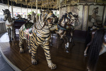 Vintage Restored Carousel Hand Carved Wooden Tiger On A Merry Go Round Ride