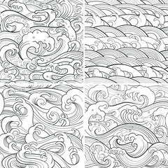 marine set: outline seamless patterns