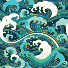 marine seamless pattern with water waves
