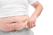 © Africa Studio - Fat man with measuring caliper on white background, closeup. Weight loss concept