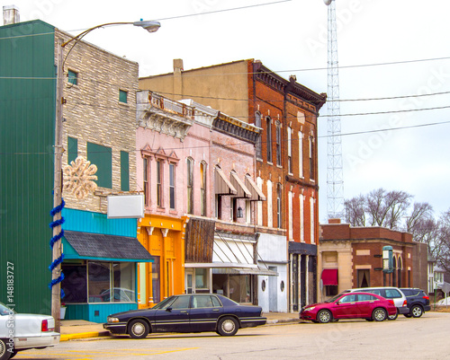Fotomural Small town business storefronts downtown main street USA