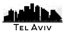 Tel Aviv City Skyline Black And White Silhouette.