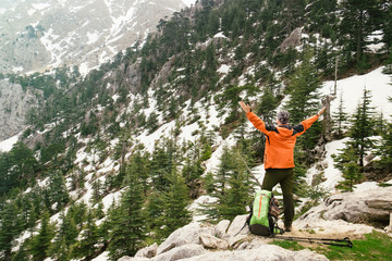 Man hiking with backpack high on Lycian Way