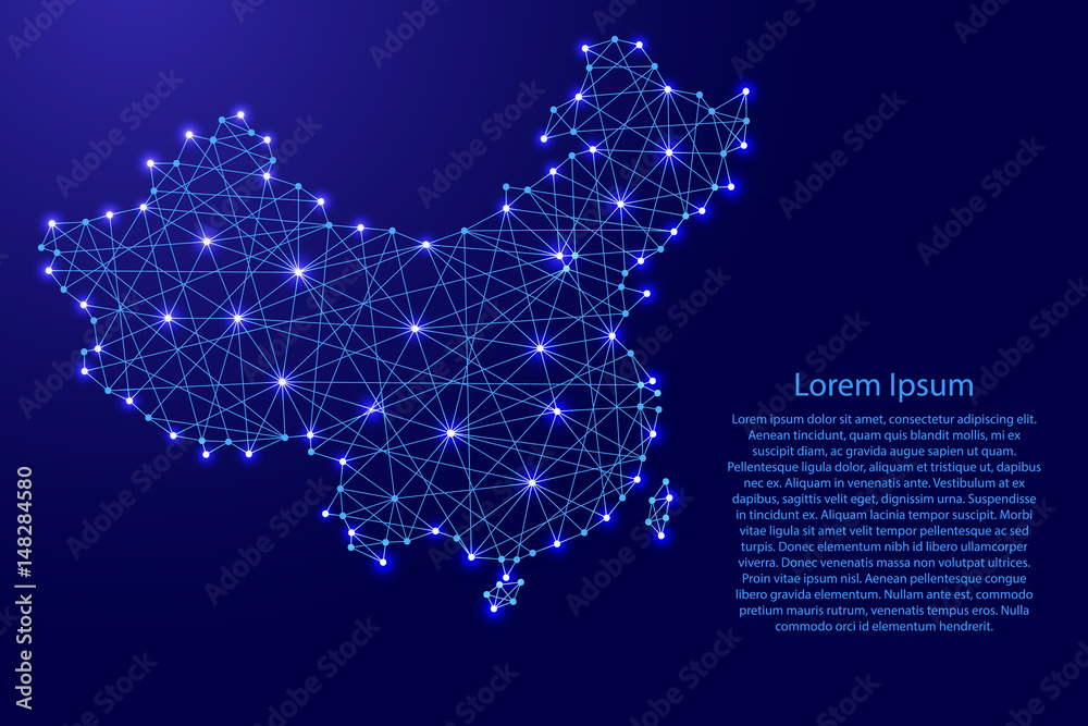 Map of China from polygonal blue lines and glowing stars vector ...