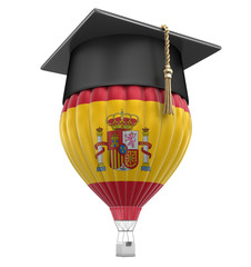 Poster - Hot Air Balloon with Spanish flag and Graduation cap. Image with clipping path