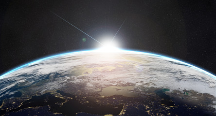 Canvas Print - planet earth with sunrise in the space - europe - elements of this image furnished by nasa