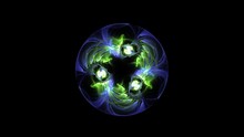 Fantastic Abstract Fractal Spherical Shape Rotating On Black Background. Emerald Iridescent Neon Colors.